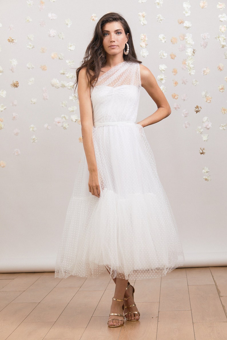 Dreamy bohemian one shoulder tulle wedding dress, romantic, whimsical and perfect for the free spirited bride image 6