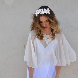 Bridal Chiffon cape, bride shawl with embroidery, lace shrug chic Capelet wedding cover image 9