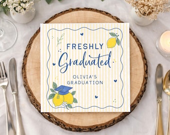 Personalized Freshly Graduated Napkins, Grad Party Napkins, Class of 2026, College Graduation High School Gifts, Graduation Party Decor