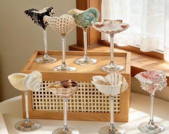 Natural Conch Shell Wine Glass,Beach Wedding Bridesmaid Gifts,Handmade Shell Martini Glasses,Goblet Cocktail Glass Cup,Martini Glasses