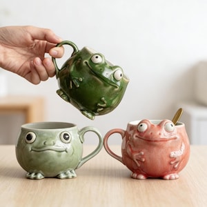 Caneca de cerâmica artesanal em formato de sapo: xícara de chá de cerâmica excêntrica