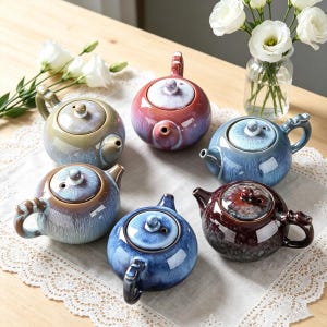Kiln Glaze Mini Teapot | 250ml Small Ceramic Gongfu Tea Pot | Multi-Color Artisan Teaware for Tea Lovers