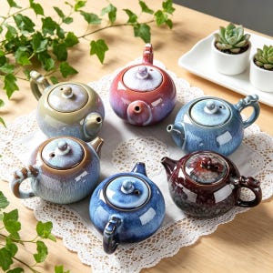 Tetera de cerámica Mini Kiln Change Glaze, Tetera Kung Fu hecha a mano, 6 colores disponibles, Pequeña tetera artesanal, Regalo único para inauguración de casa