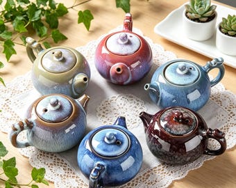 Mini Kiln Change Glaze Ceramic Teapot, Handmade Kung Fu Tea Pot, 6 Colors Available, Small Artisan Tea Brewer, Unique Housewarming Gift