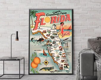 Florida Tourism Poster, Classic Art, Fantasy Art Print, Film Lover Gift, Canvas Poster, Home Decor