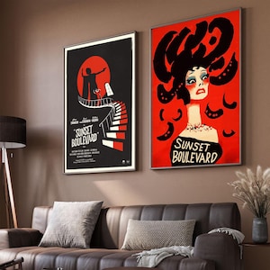 Filmaffisch för Sunset Boulevard, klassisk filmkonst, fantasyfilmtryck, present till filmälskare, kanvastafsch, heminredning