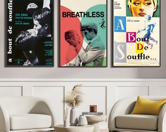 Breathless Movie Poster, Classic Movie Art, Fantasy Movie Print, Film Lover Gift, Canvas Poster, Home Decor