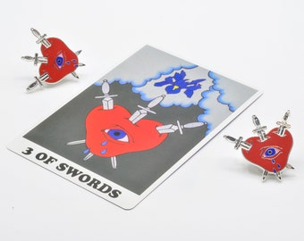 3 of Swords- Rainbow Heart Tarot Hard Enamel Pin