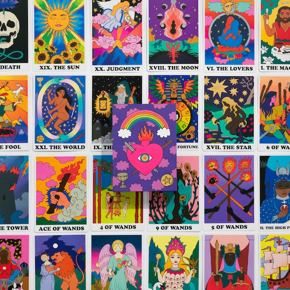 Rainbow Heart Tarot 78 Card Featuring -