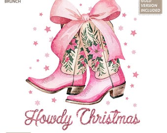 Howdy Christmas Png Western Christmas Png Cowgirl Christmas, Coquette Christmas Png Design Howdy Retro Merry Christmas Girly Christmas Png