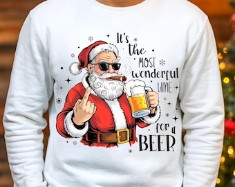 Santa Beer PNG Funny Santa Christmas Holiday Shirt PNG Winter Sublimation Design Dad Christmas PNG Tis the Season Png Sunglasses Santa Xmas