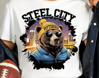 Pittsburgh Football Shirt PNG Steelers Game Day Sport Sublimation Preppy Football Team Design Touchdown Season PNG Sport Bear Png Download