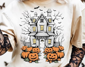 Haunted House Halloween PNG Retro Halloween Fall Shirt PNG Autumn Sublimation Design Spooky Vibe PNG Fall Halloween Pumpkin Png Spooky House