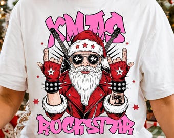 Xmas Santa Claus PNG Funny Santa Christmas Holiday Shirt PNG Rock Santa PNG Winter Sublimation Dad Christmas Rockstar Tis the Season Png Dtf