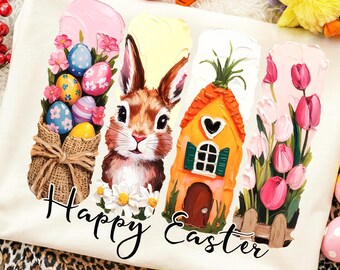 Happy Easter PNG Bunny Spring Shirt PNG Preppy Easter Sublimation Designs Girls Kids Easter Digital Download Brushstroke Spring Floral Png