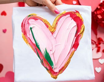 Hand Painted Valentine Heart PNG Pink Coquette Valentine Shirt Design Brushstroke Valentine Day Png Vday Sublimation Preppy Digital Download