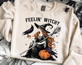 Feeling Witchy PNG Retro Halloween Witch Png Fall Sublimation Design Witch Season Png Halloween Girl Png Witch Pumpkin Png Halloween Shirt