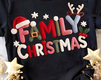 Family Christmas PNG Preppy Christmas Crew Faux Yarn PNG Matching Xmas Shirts Tis the Season Faux Crochet PNG Holiday Sublimation Designs