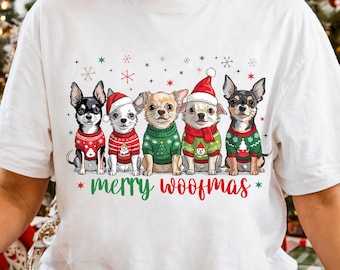 Merry Woofmas Dog Mama PNG Dog Christmas PNG Holiday Pet Dog Lover Design Merry Christmas Sublimation Dog Mom Xmas Shirt PNG Cute Chihuahua