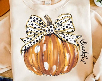 Thankful Coquette Pumpkin PNG Fall Autumn Thanksgiving PNG Fall Sublimation Design Trendy Thanksgiving Shirt PNG Fall Pumpkin Season Png Dtf