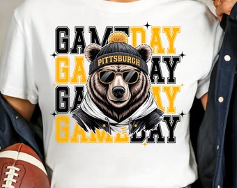 Pittsburgh Game Day Football PNG Steelers Football Shirt PNG Retro Pittsburgh Football Sport Sublimation Football Season PNG Sport Bear Png