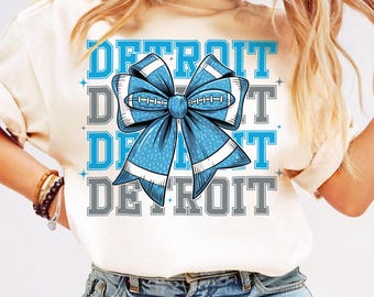 Detroit Game Day Football PNG Lions Football Shirt Coquette Mom PNG Sport Sublimation Design Football Bow Fall Game Season Sport Download