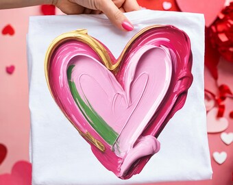 Hand Painted Valentine Heart PNG Pink Coquette Valentine Shirt Design Brushstroke Valentine Day Png Vday Sublimation Preppy Digital Download