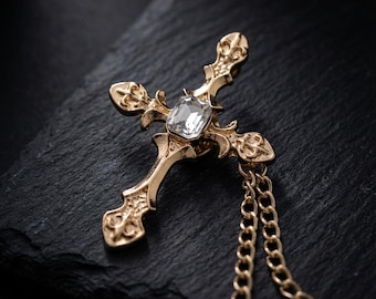 Pin de solapa en forma de cruz, broche de cadena de chaqueta dorada, regalo religioso, accesorio de chaqueta de traje de hombre, cadena de solapa de traje de hombre, broche de hombre
