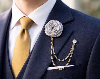 silbergraue Rosenbrosche,Hochzeits-Corsage-Accessoire,elegante Blumen-Reversbrosche,romantische Rosenbrosche,Quastenkette Herrenanzug Accessoire