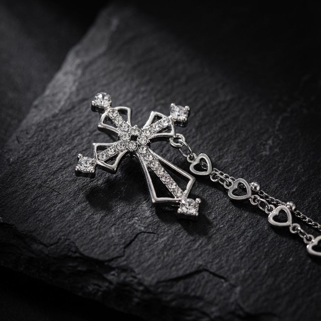 Silver Vintage Cross Lapel Pin,rhinestone and Crystal Brooch,lapel