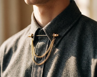 Doppel Kette Quaste Brosche,Anzug Revers Pin,Hemd und Mantel Kragen Brosche Kette,Hemd Kette Brosche,Revers Brosche,Geschenk der Männer, beste Mann Geschenk.