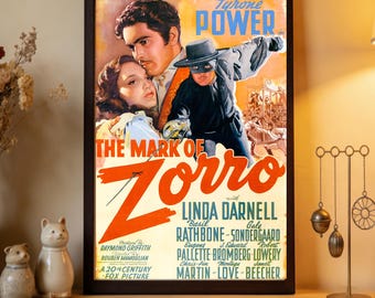 Locandina del film Il segno di Zorro, stampa su tela di alta qualità, decorazione per la casa, arte da parete