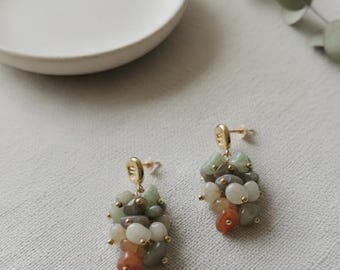 Boucles d'Oreilles Pendantes en Pierres Naturelles et Plaqué Or – Bijou Goutte Bohème Chic