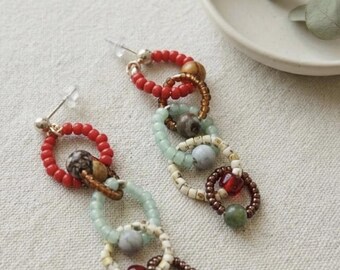 Boucle d'oreille bohème perles colorées - unique - style unique, cadeau fait main