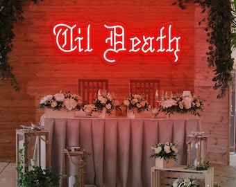 Til Death enseigne au néon gothique mariage toile de fond enseigne au néon gothique décoration d'intérieur Halloween décoration de fête de mariage goth amoureux cadeau d'anniversaire