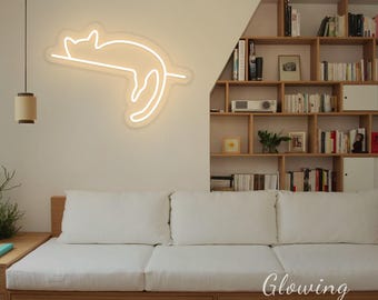 Lazy Cat Neon Sign Cute LED Neon Sign Custom Animal Pet Neon Night Light Nursery Kid Room Bedroom Home Decor Pet Shop Wall Decoration Gift
