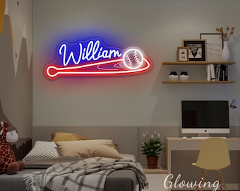 Custom Baseball Neon Sign, Baseball Name Teens Boy's Bedroom Wall Decor,Sports Birthday Party Decor Personalized Gift For Kids,Baseball Gift