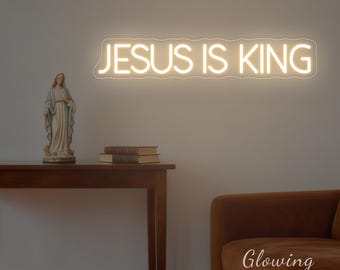 Jesus is king Neon Sign Jesus Led Light Sign Easter Neon Sign Christian Decor Bedroom Decor Faith Neon Sign Religious Gift Church Decor