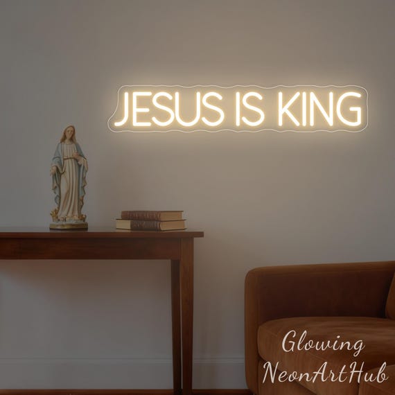 Jesus is king Neon Sign Jesus Led Light Sign Easter Neon Sign Christian Decor Bedroom Decor Faith Neon Sign Religious Gift Church Decor