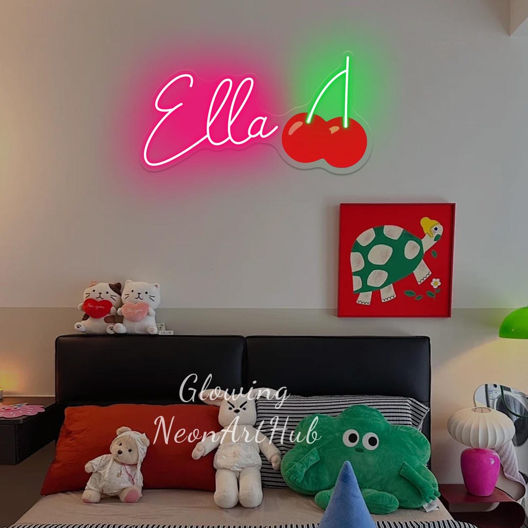 Custom Name Neon Sign Cherry UV Printed LED Name Sign Girl's Bedroom ...