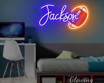 Custom Rugby Name Neon Sign Football Boy's Bedroom Wall Decor UV Printing Football Neon Sign Sports Ball Neon Sign Birthday Gift for Kids