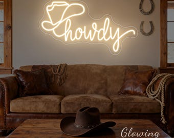 Howdy Neon Sign Howdy Cowboy Hat Neon Sign Cowboy Hat Sign Western Cowgirl LED Neon Light Cowboy Party Decor Western Home Decor
