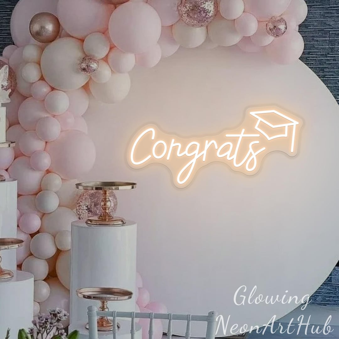 Congrats Cap LED Neon Sign Congrats Grad Neon Sign Graduation Decor ...