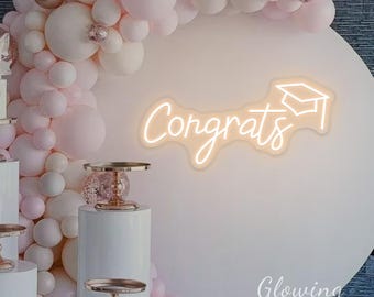 Congrats Cap LED Neon Sign Congrats Grad Neon Sign Graduation Decor Class of 2026 Graduation Party Backdrop Sign Graduation Gift
