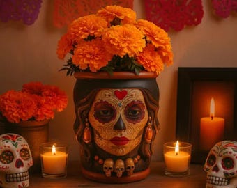 La Catrina Sugar Skull Planter STL OBJ - Decorazione gotica di Halloween (download digitale)