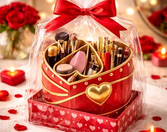 Heart Makeup Organizer STL OBJ | 3D Print Vanity Storage Box | Cosmetic Holder Digital File | Valentine Gift Organizer