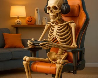 3D Printable Skeleton Gamer Model: Funny Halloween Decor (STL/OBJ)
