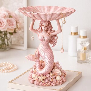 Portagioie a forma di sirena fantasy STL+3MF+ modello 3D OBJ, piatto portagioie per stampa 3D, portaanelli a forma di sirena STL, decorazione per la toeletta immagine 2