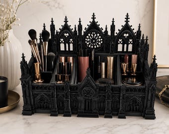 Gothic Cathedral Makeup Organizer STL+OBJ+3MF, 3D Print File, Dark Academia Vanity makeup ,Brush Holder,Digital download