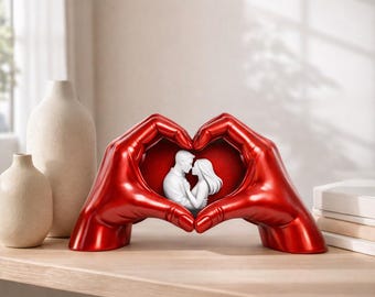 Regalo de San Valentín, escultura de pareja de manos y corazón, modelo STL OBJ 3D, archivo de impresión 3D de San Valentín / Estatua de amor romántico, descarga digital